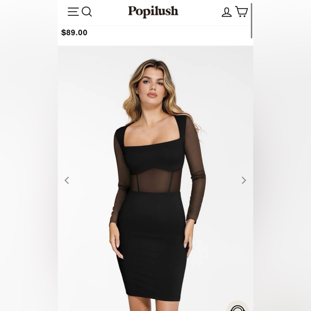 Popilush Shapewear Long Sleeve Mesh Inset Bodycon Midi Dress